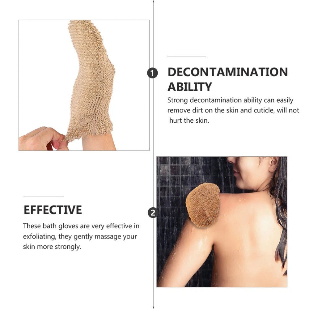 2Pcs Bath Exfoliating Gloves Ramie Jute Body Scrubber for Soft Skin