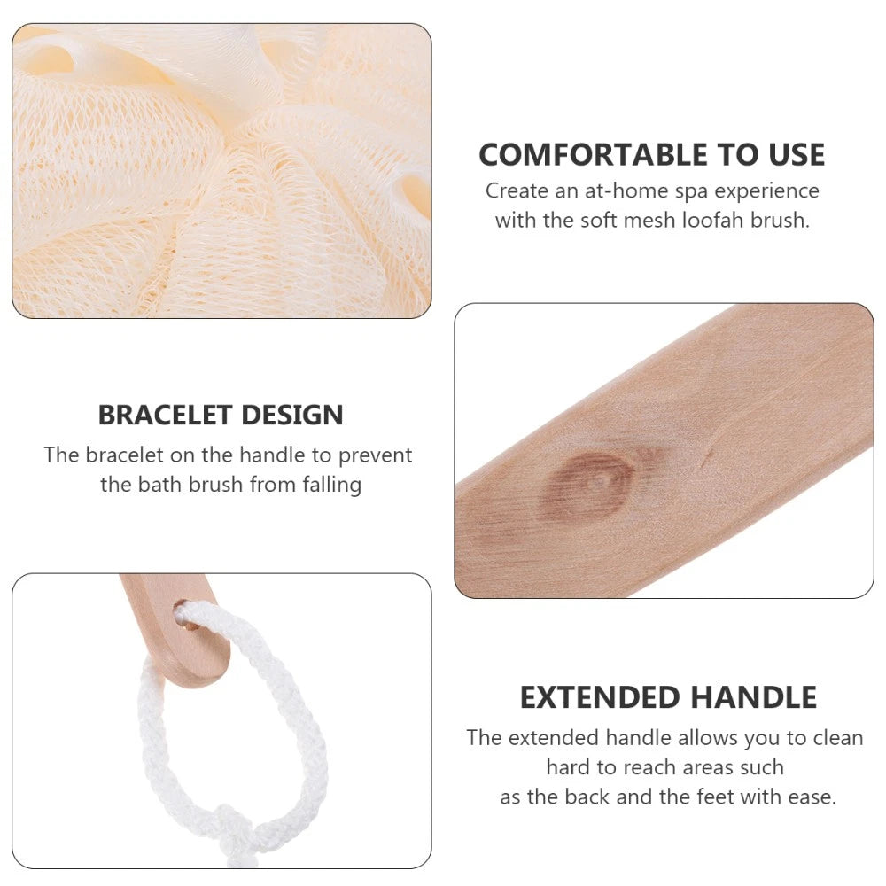 Long Handle Bath Sponge Exfoliating Brush Loofah Mesh for Travel and Home