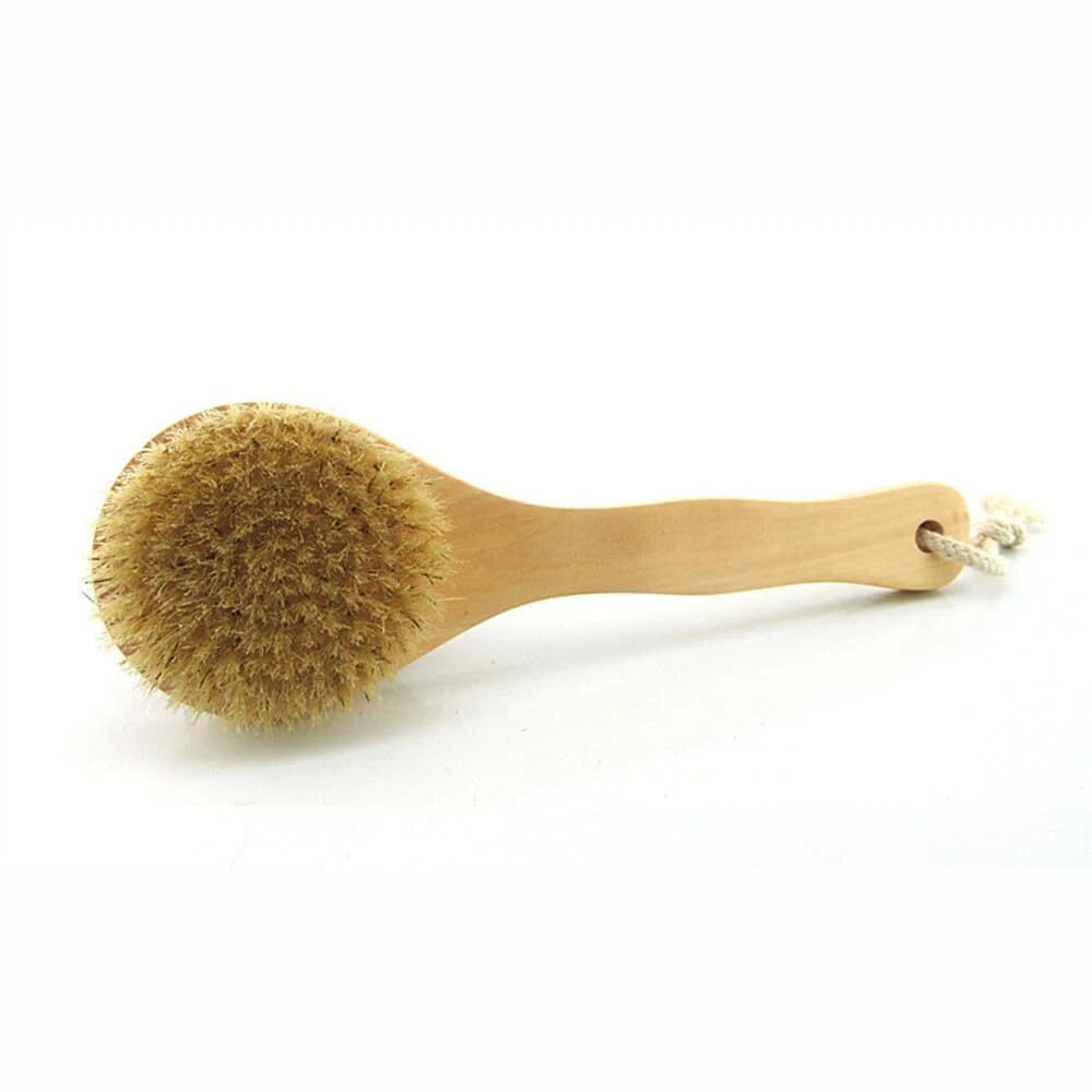 Back Brush Handle Shower Bath Scrubber Body 9.84 Inch Dry Wooden Short Natural