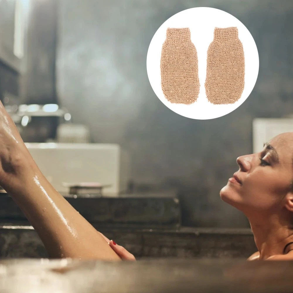 2Pcs Bath Exfoliating Gloves Ramie Jute Body Scrubber for Soft Skin