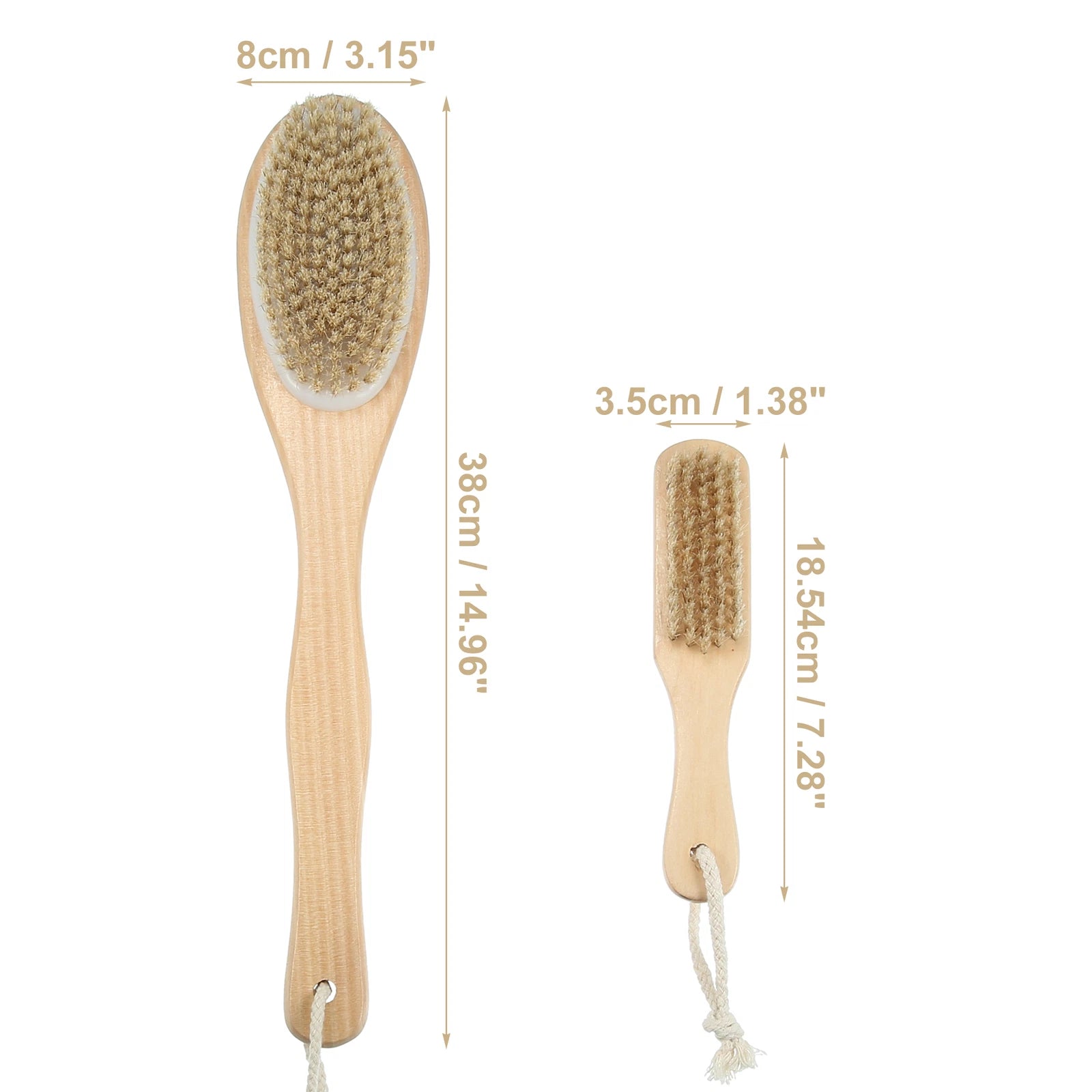 2Pcs Body Brush Set Shower Brush with Soft Stiff Bristles Handle Back Scrubber