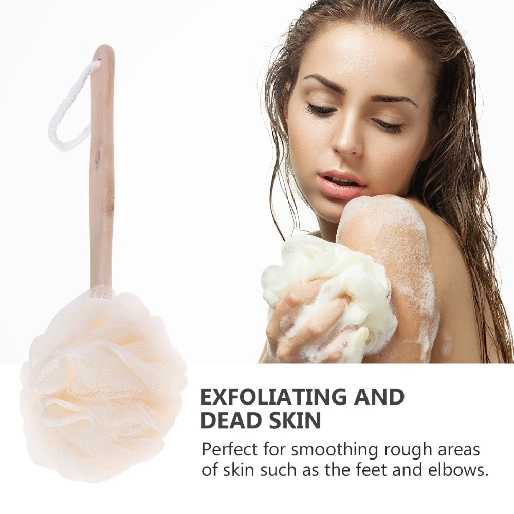 Long Handle Bath Sponge Exfoliating Brush Loofah Mesh for Travel and Home