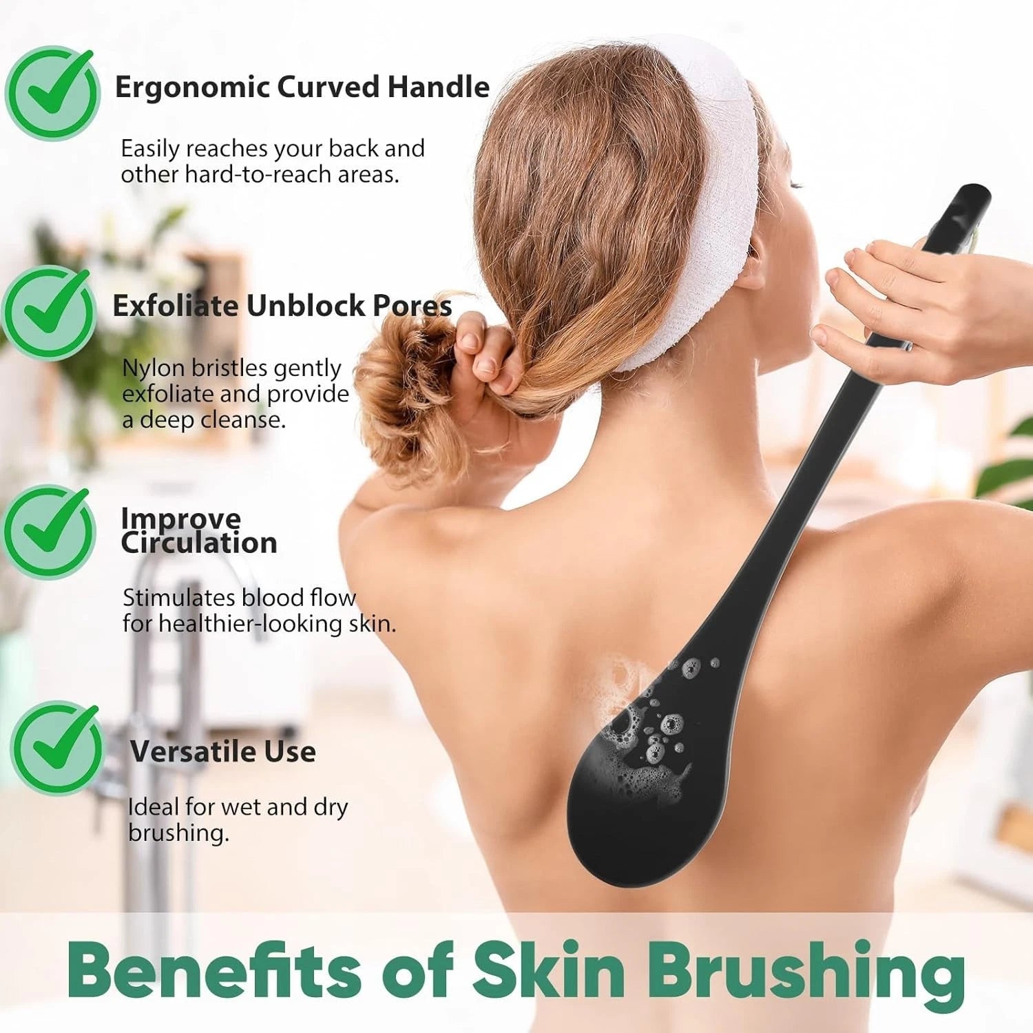 17-Inch Back Scrubber for Shower, Shower Brush for Men and Women, Long Handle E