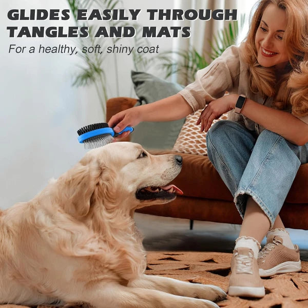 2PCS Dog Grooming Tools - Double-Sided Bath Brush for Shedding and Bathing NEW