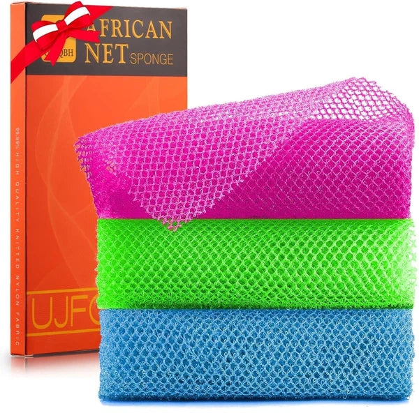 3 Pieces African Bath Sponge African Net Long Net Bath Sponge Exfoliating Sho...