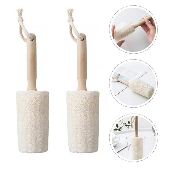 2Pcs Natural Loofah Bath Brush for Body Exfoliation and Back Scrubbing