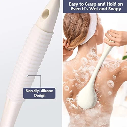 Back Bath Brush Long Handle for Shower - Soft Shower Brush for Men & Ivory