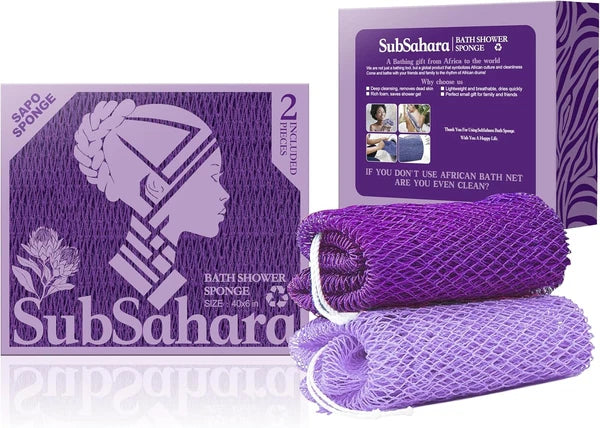 Authentic African Net Sponge - 2 Pieces Exfoliating Scrubber for All Skin Types,