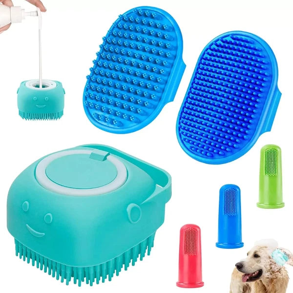 3PCS Dog Bath Brush | Dog Shampoo Brush | Dog Scrubber for Bath (Blue Blue Blue)