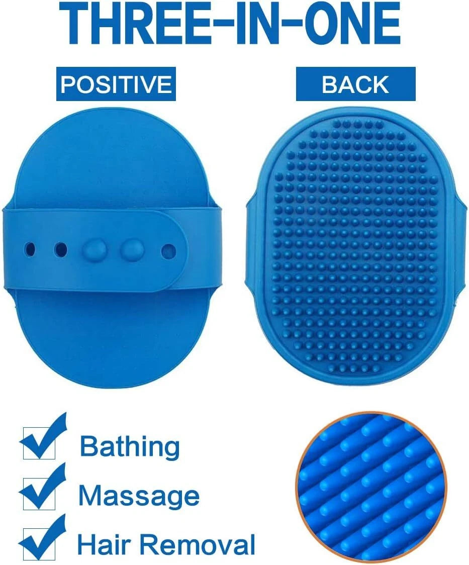 Dog Bath Brush, Aoche Pet Comb Brush Soothing Massage Rubber blue+rose