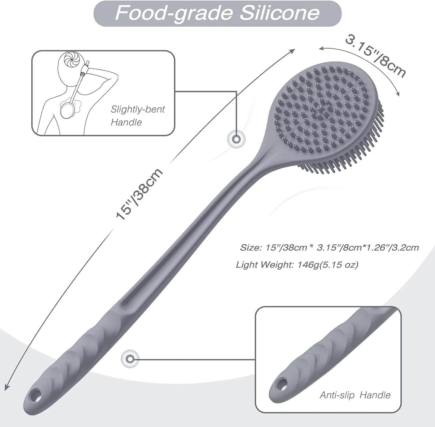 Manmihealth Silicone Back Scrubber (Thick Bristles) & Bath Glove & Face Brush