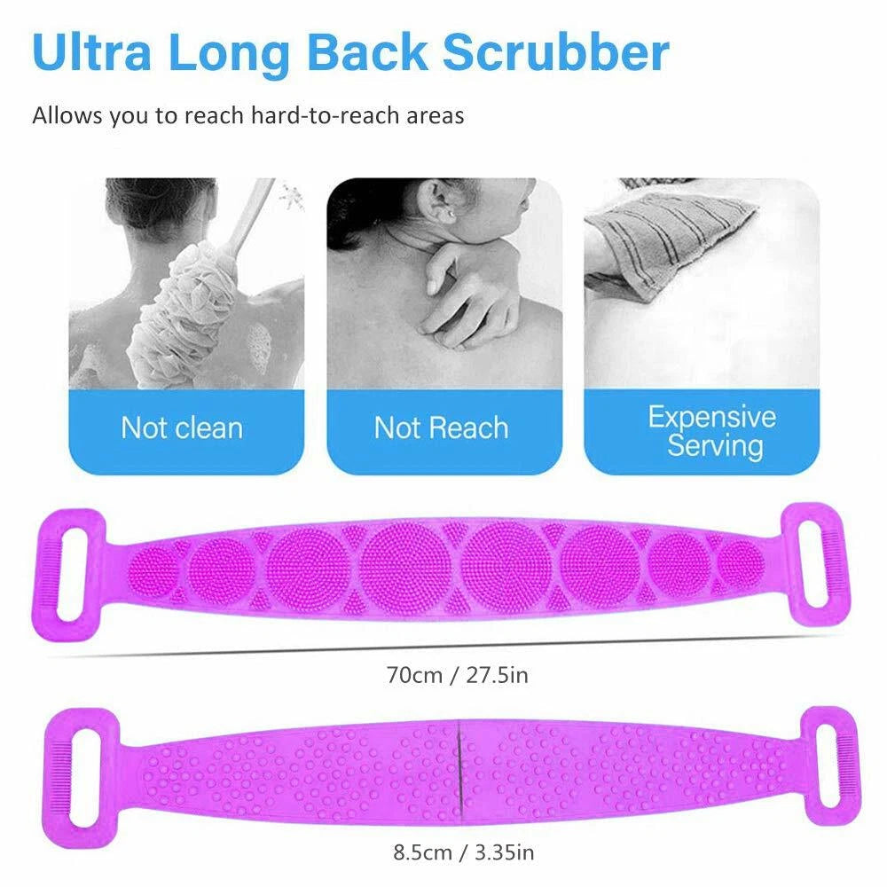 Silicone Bath Body Brush - Exfoliating Long Back Scrubber Easy To Clean, Lathers