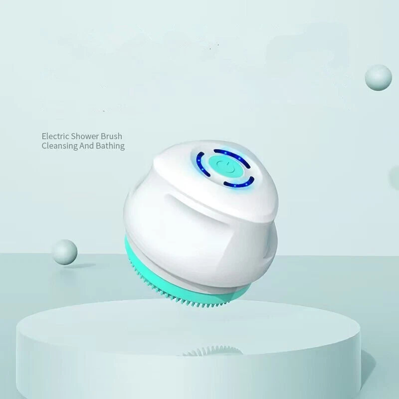 Electric Bath Body Shower Brush Long Handle Back Massage Cleaning w/5 brush