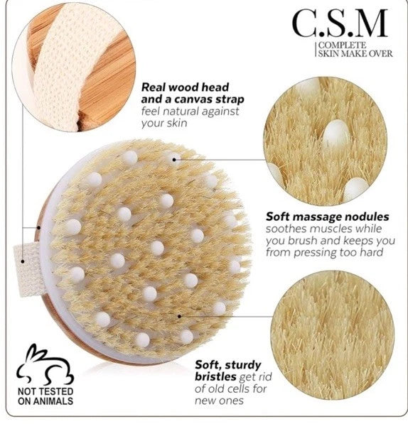 CSM Dry Body Brush Natural Bristle Exfoliating Brush With Strap NEW