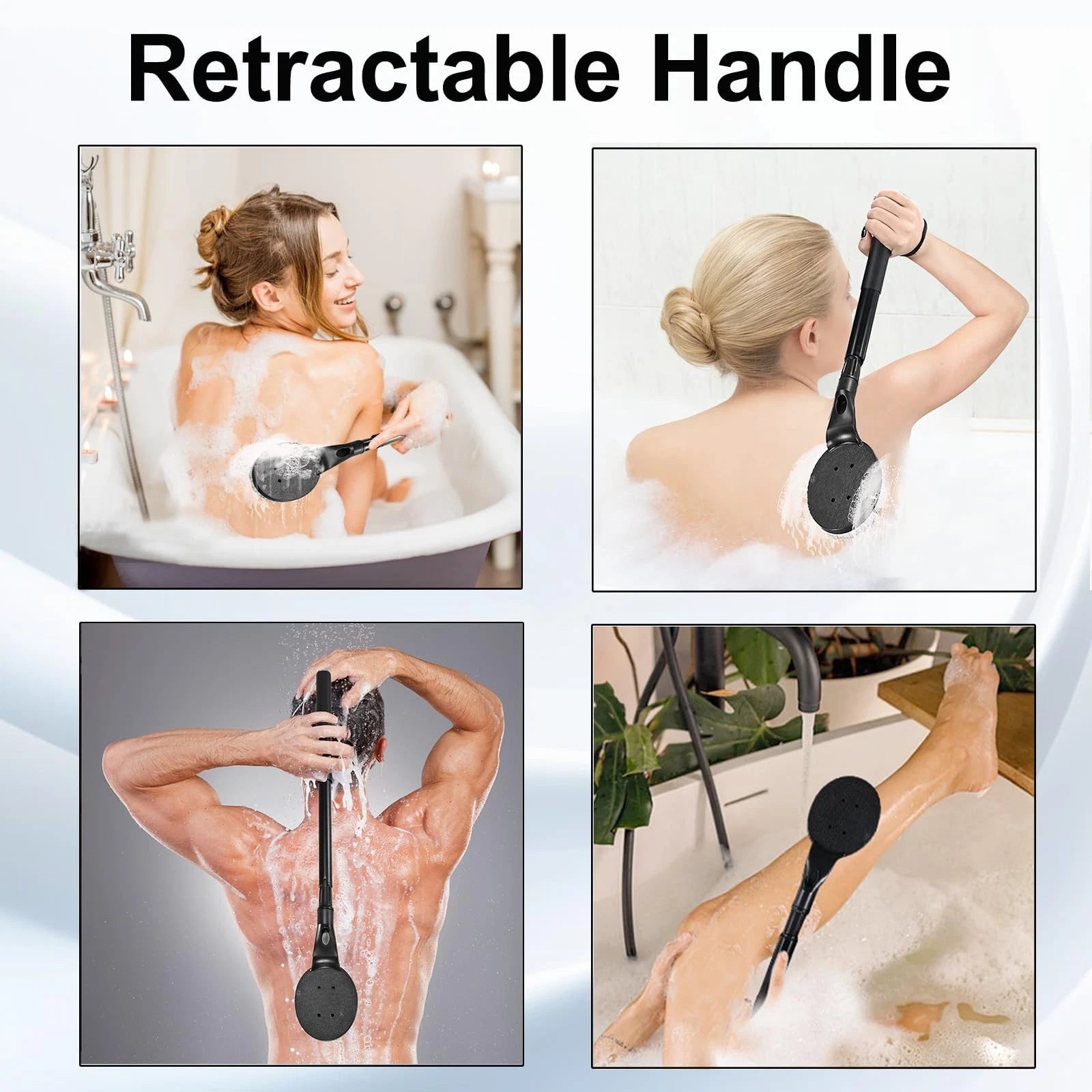 Gobiteli Back Scrubber for Shower,65cm Telescopic Long Handle Body Brush