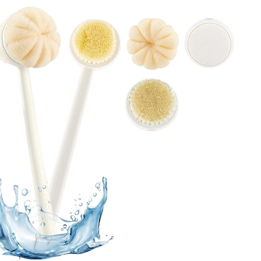 Long Handle Shower Sponge Brush Set, 3 in 1 Body Brush, Bath Sponge, Back Scr...