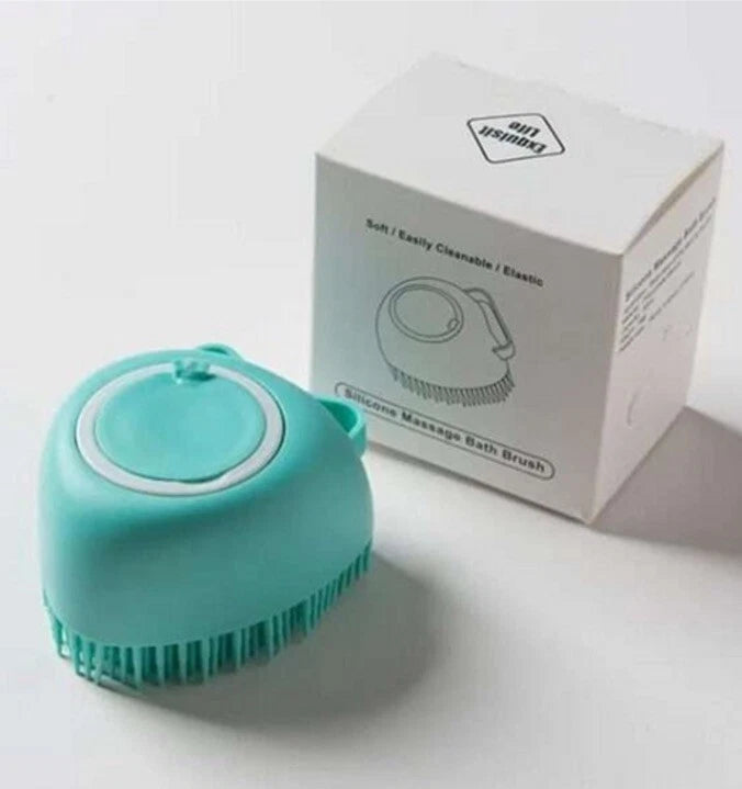 Silicone Massage Bath Brush Teal Heart Dog