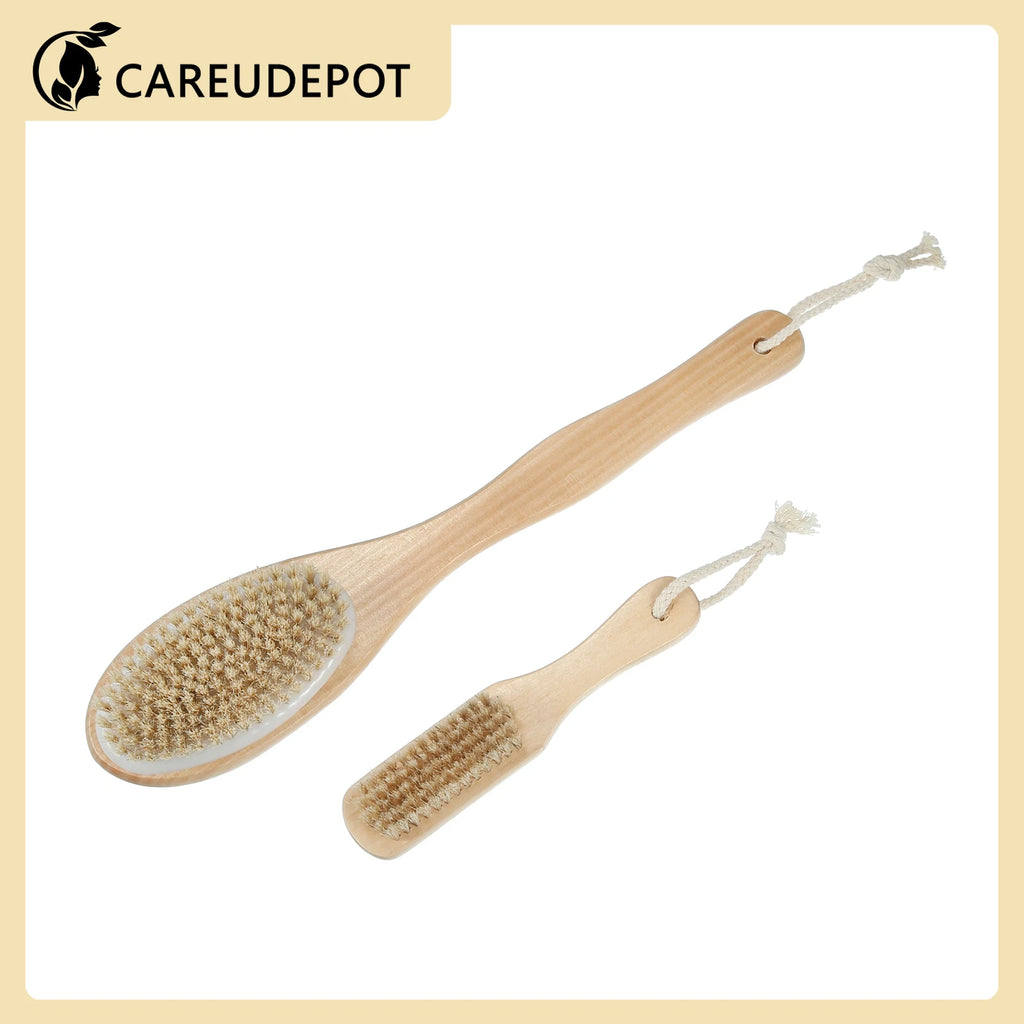 2Pcs Body Brush Set Shower Brush with Soft Stiff Bristles Handle Back Scrubber
