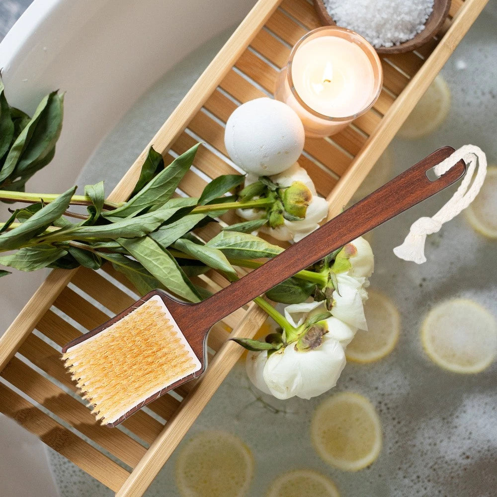 Bath Brush Wooden Handle Shower Brush Shower Exfoliating Bristle Scrubber For