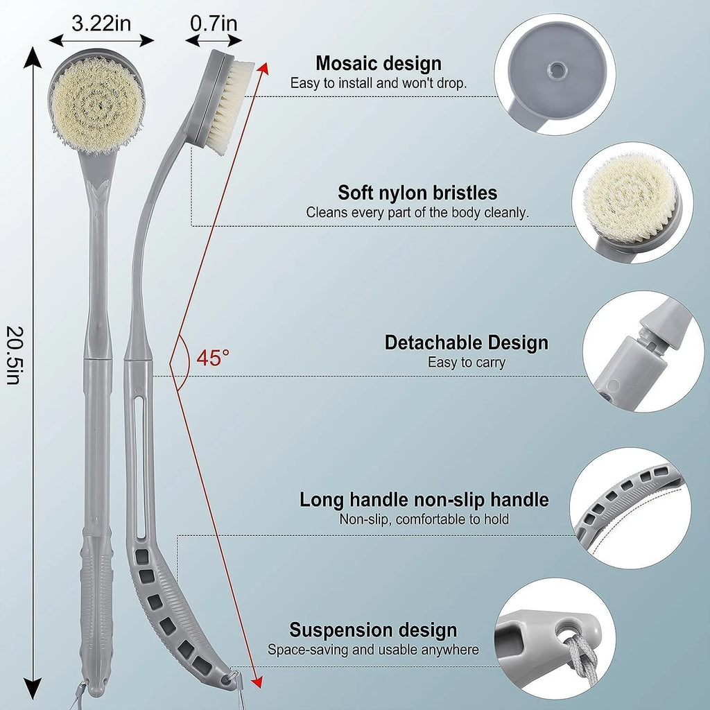 Exfoliating Bath Shower Body Brush Back Scrubber with Long Curved Handle