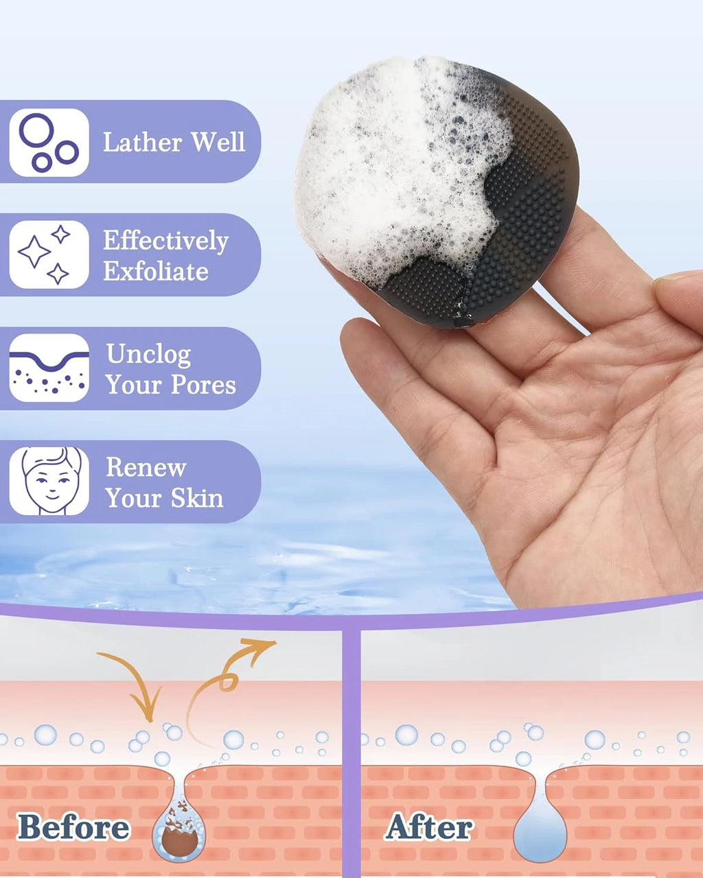 Manmihealth Silicone Back Scrubber (Thick Bristles) & Bath Glove & Face Brush Se