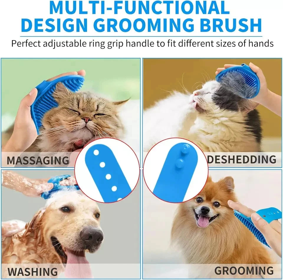 3PCS Dog Bath Brush | Dog Shampoo Brush | Dog Scrubber for Bath (Blue Blue Blue)