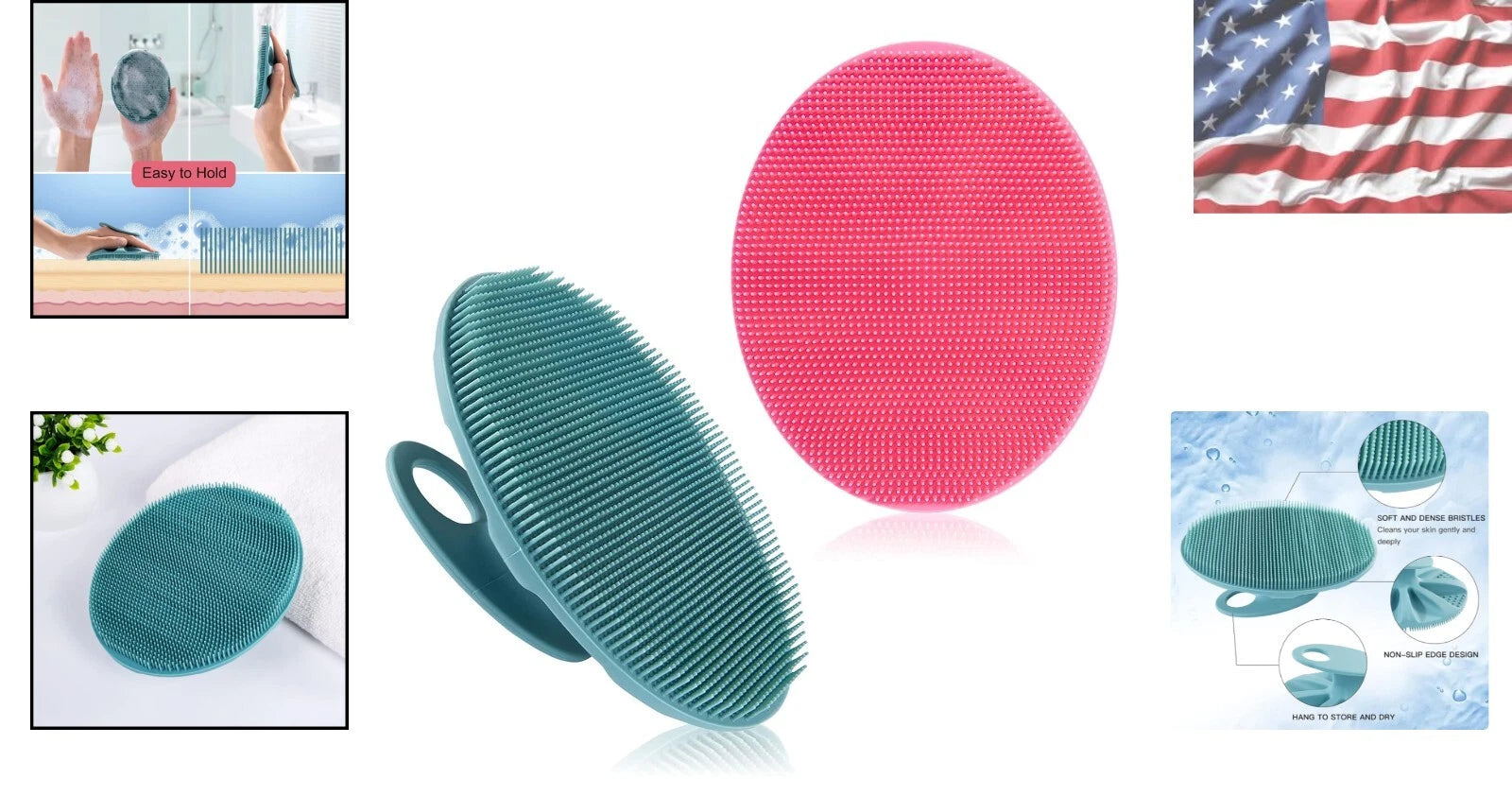 Pink + Dark Green Silicone Shower Brush - Exfoliate and Massage Effortlessly