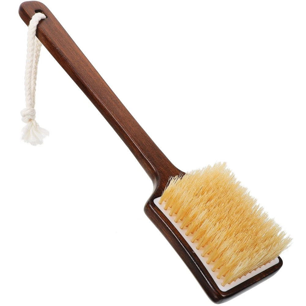 Bath Brush Wooden Handle Shower Brush Shower Exfoliating Bristle Scrubber For