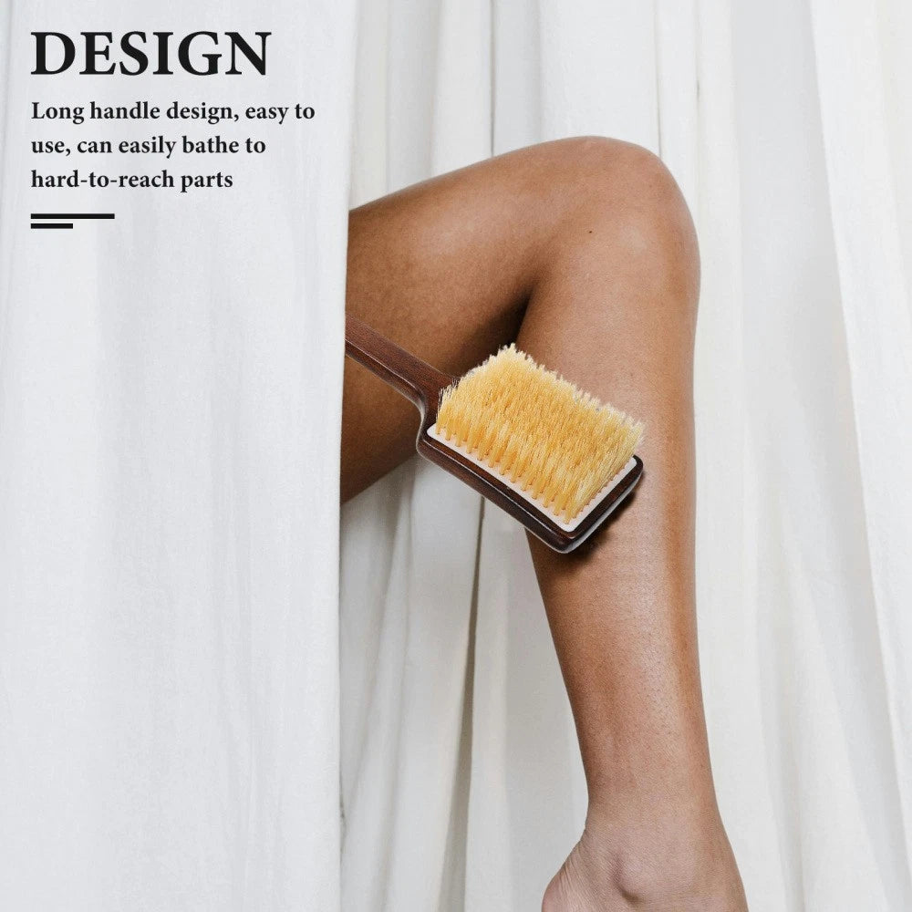 Bath Brush Wooden Handle Shower Brush Shower Exfoliating Bristle Scrubber For