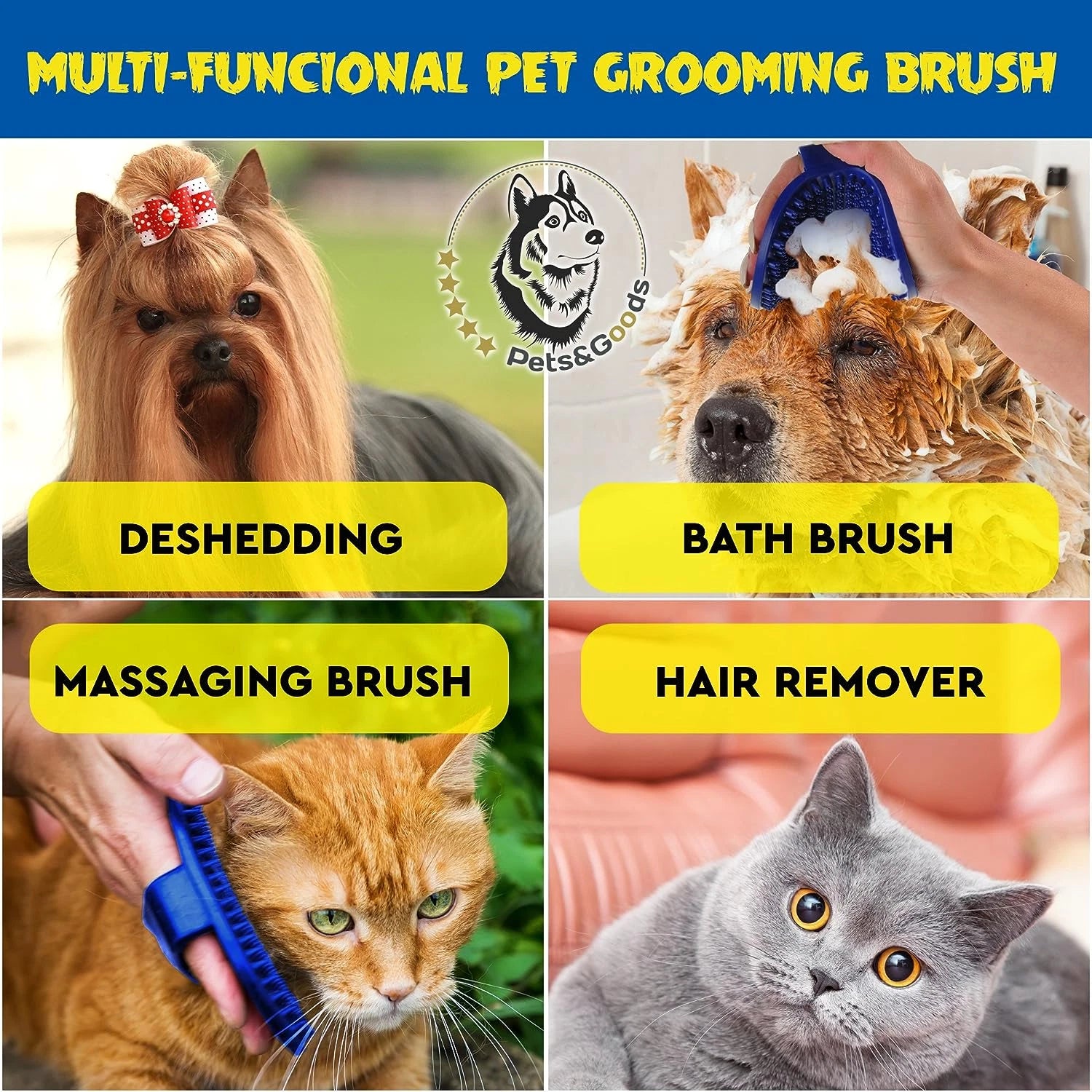 Dog Grooming Brush - Dog Bath Brush - Cat Grooming Brush - Dog Washing Brush - R