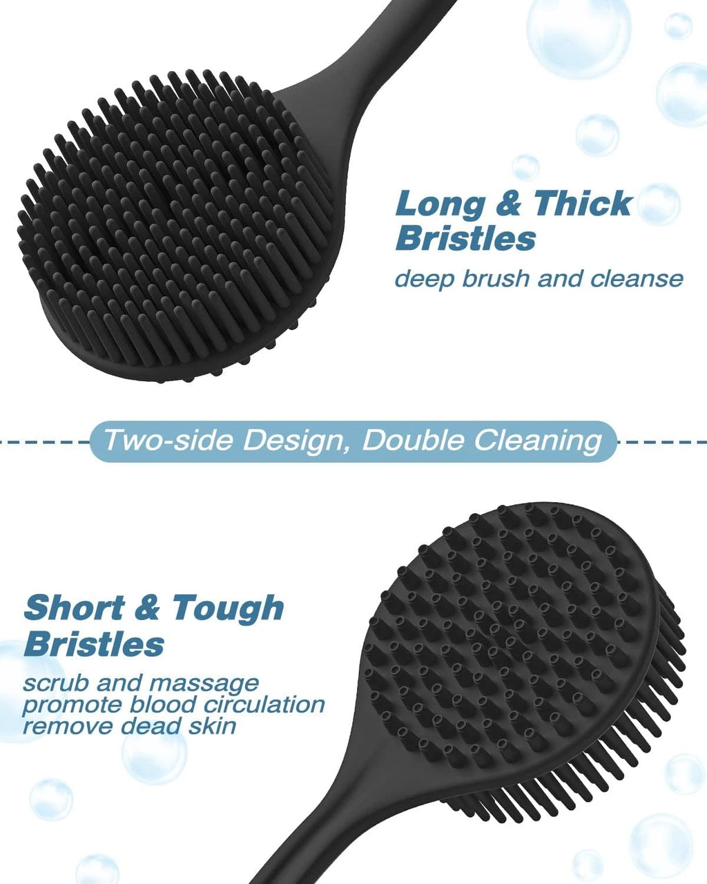 Manmihealth Silicone Back Scrubber (Thick Bristles) & Bath Glove & Face Brush Se