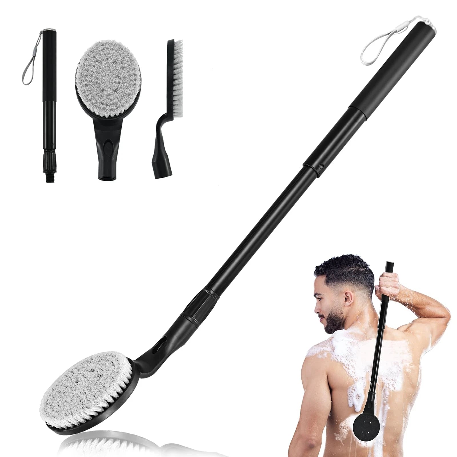Gobiteli Back Scrubber for Shower,65cm Telescopic Long Handle Body Brush