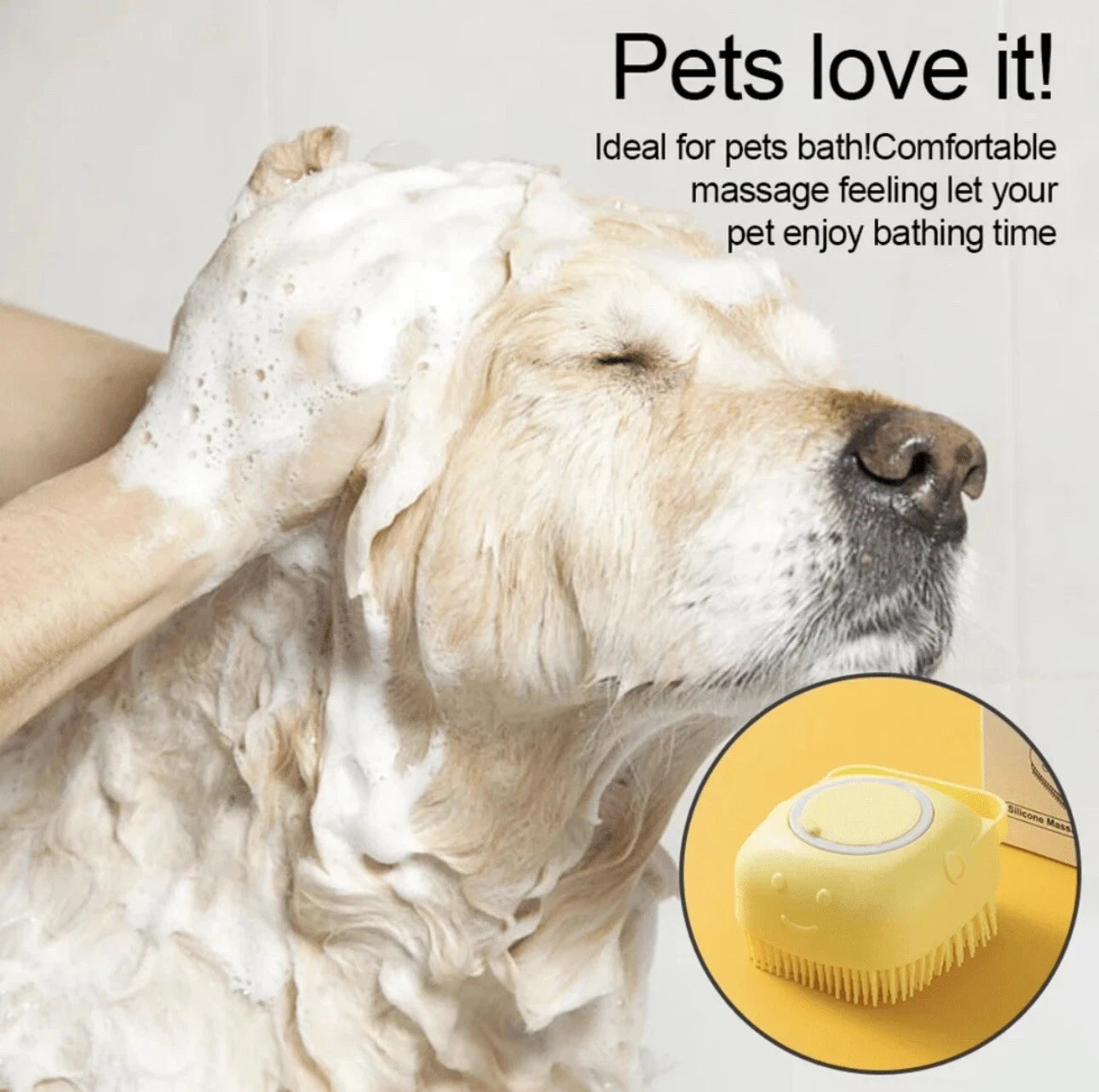 Pet Dog Cat Massage Bath Brush Scrubber Shampoo Dispenser Shower Soft Silicone
