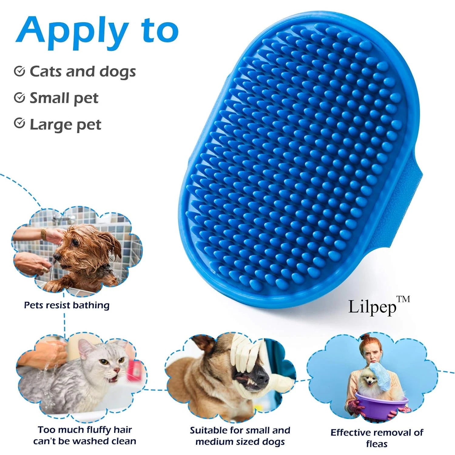 Dog Bath Brush Massage Comb with Adjustable Handle for Dogs & Cats - Yellow