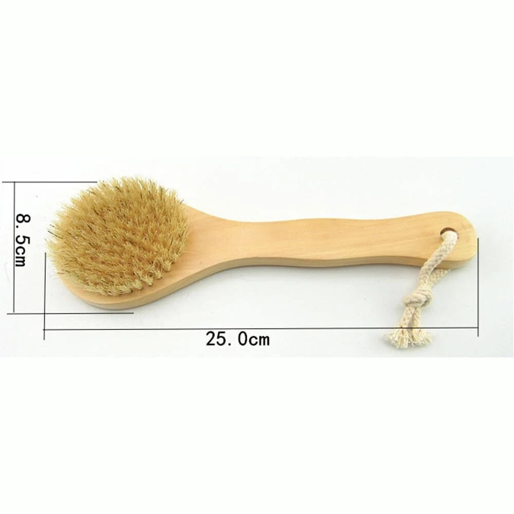 Back Brush Handle Shower Bath Scrubber Body 9.84 Inch Dry Wooden Short Natural