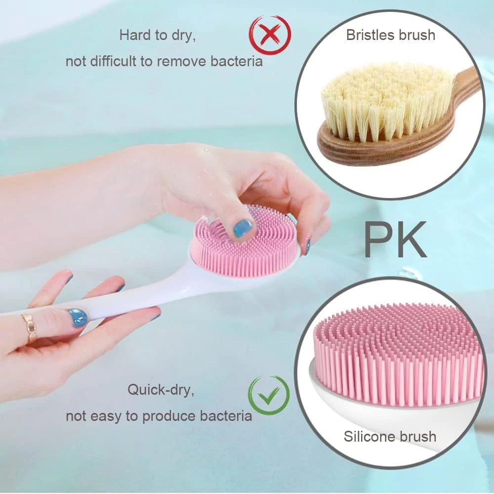 Silicone Back Scrubber for Shower, Back Washer Brush Long Handle with Soft Brist