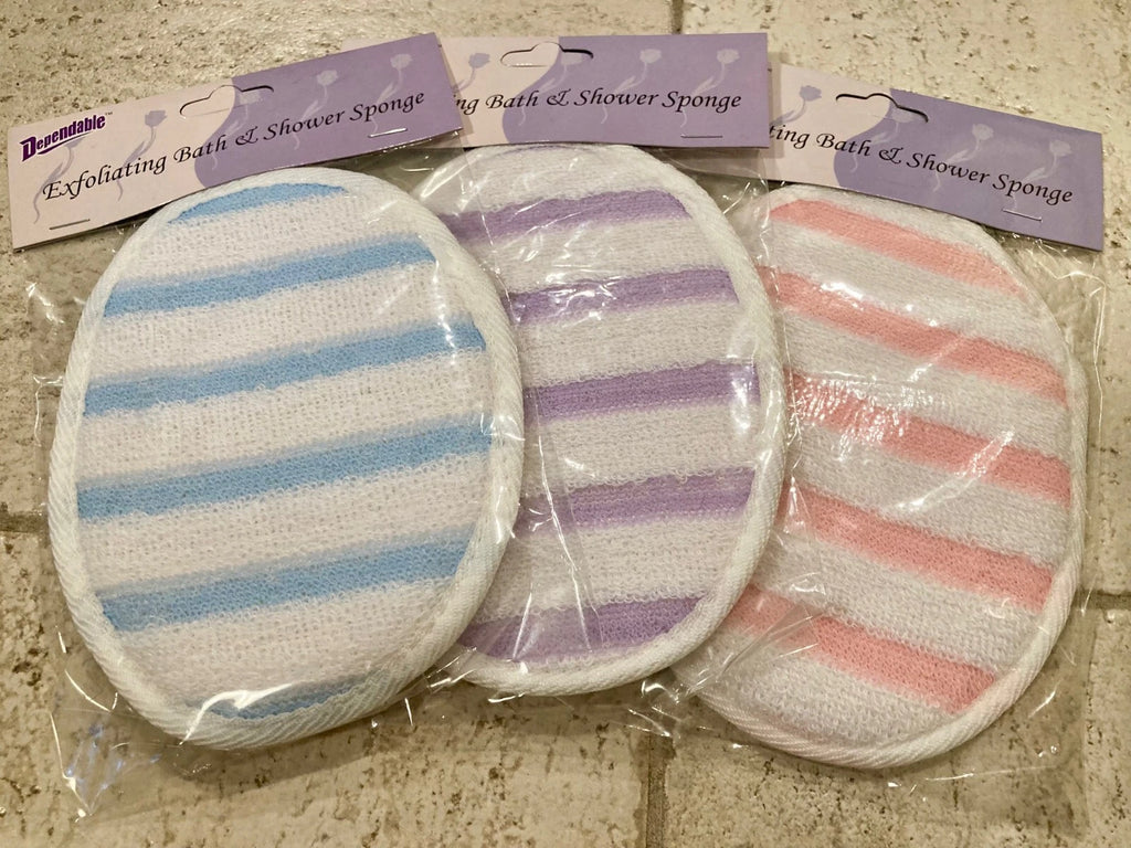 3 Pack - Bath and Shower Exfoliating Body Scrub Sponge / Terry Gauze Pads, New