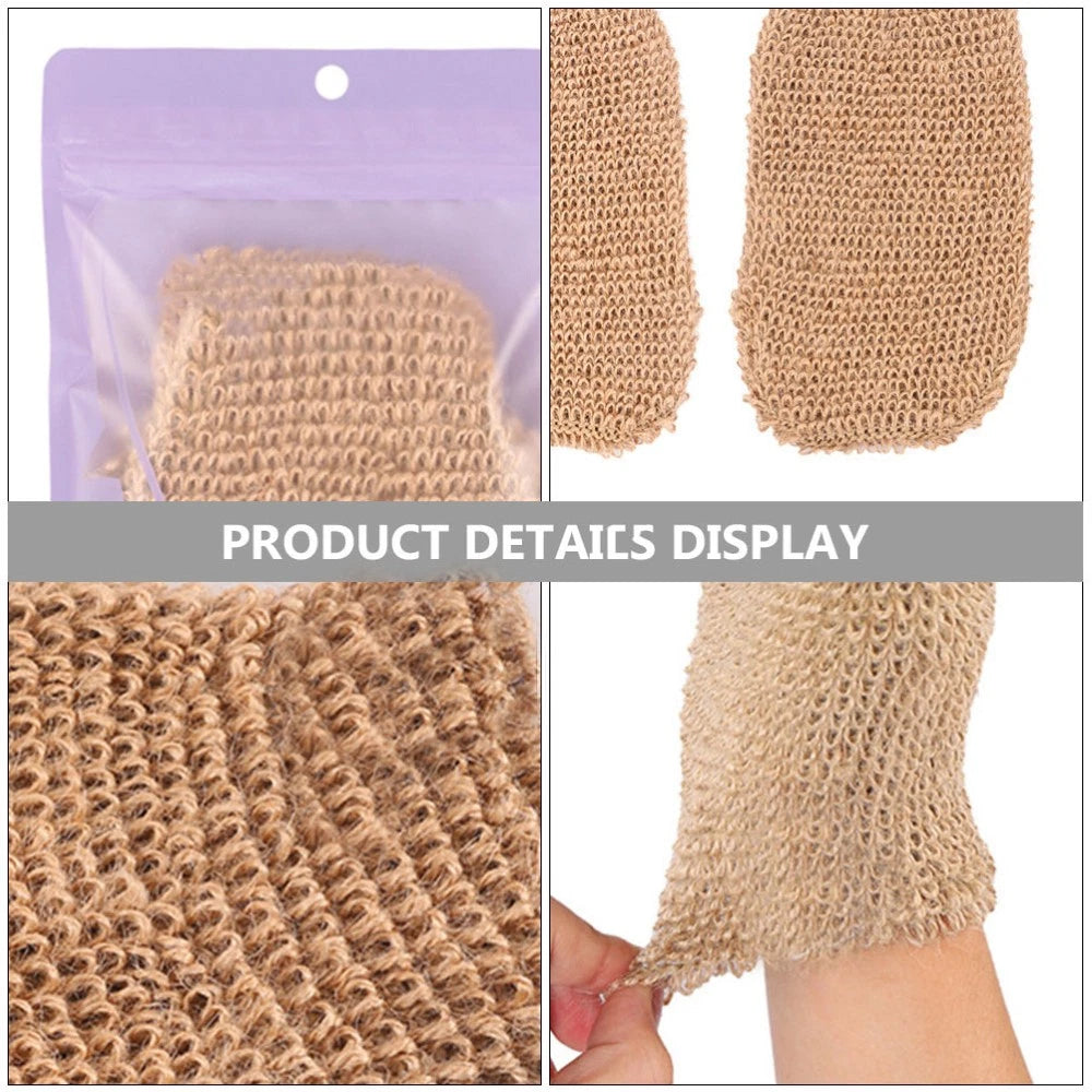 2Pcs Bath Exfoliating Gloves Ramie Jute Body Scrubber for Soft Skin