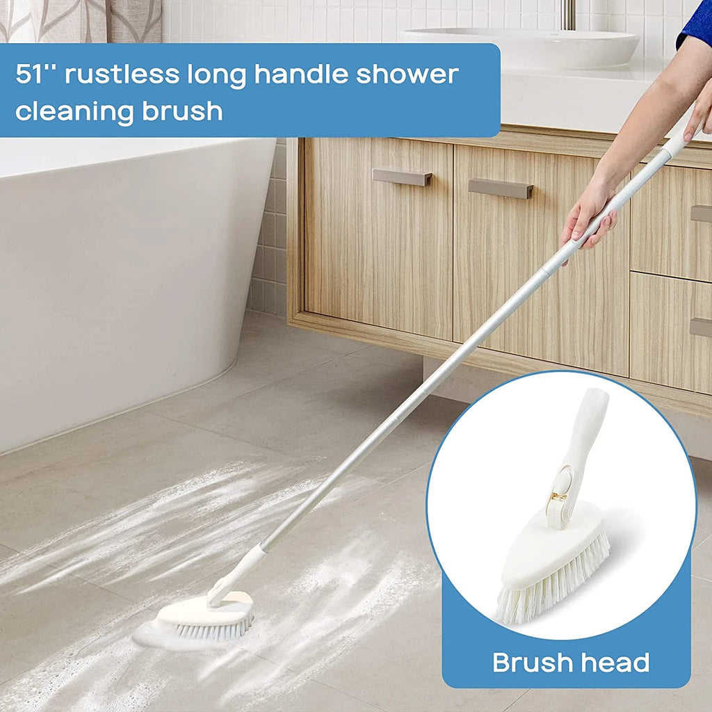 Shower Scrubber Cleaning Brush with 51'' Long Handle Bathtub Tub and Tile Scrubb