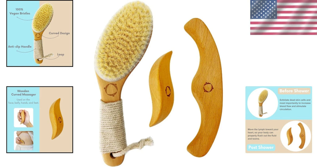 3-in-1  Dry Brush with Massage Tools for Lymphatic Drainage & Relaxation