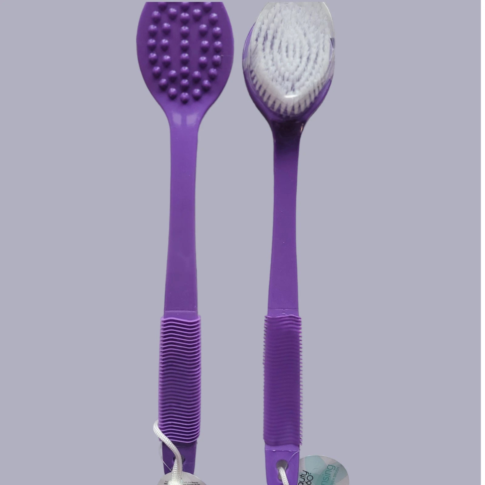 Long Handle Back Body Shower Brush Exfoliates Soft Bristles (2-PACK) PUPLE