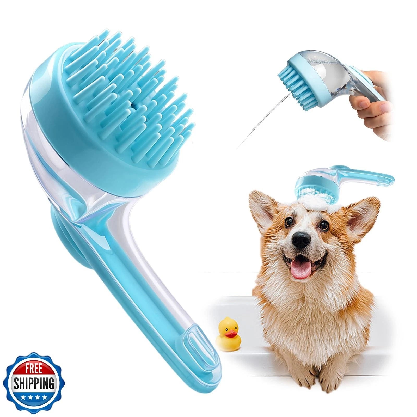 LOOHOI Dog Bath Brush, Silicone Pet Bath Brush with Soap Dispenser,Deep Clean