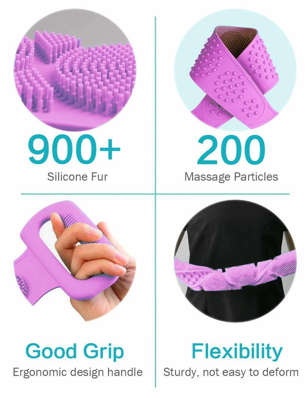 Silicone Bath Body Brush - Exfoliating Long Back Scrubber Easy To Clean, Lathers