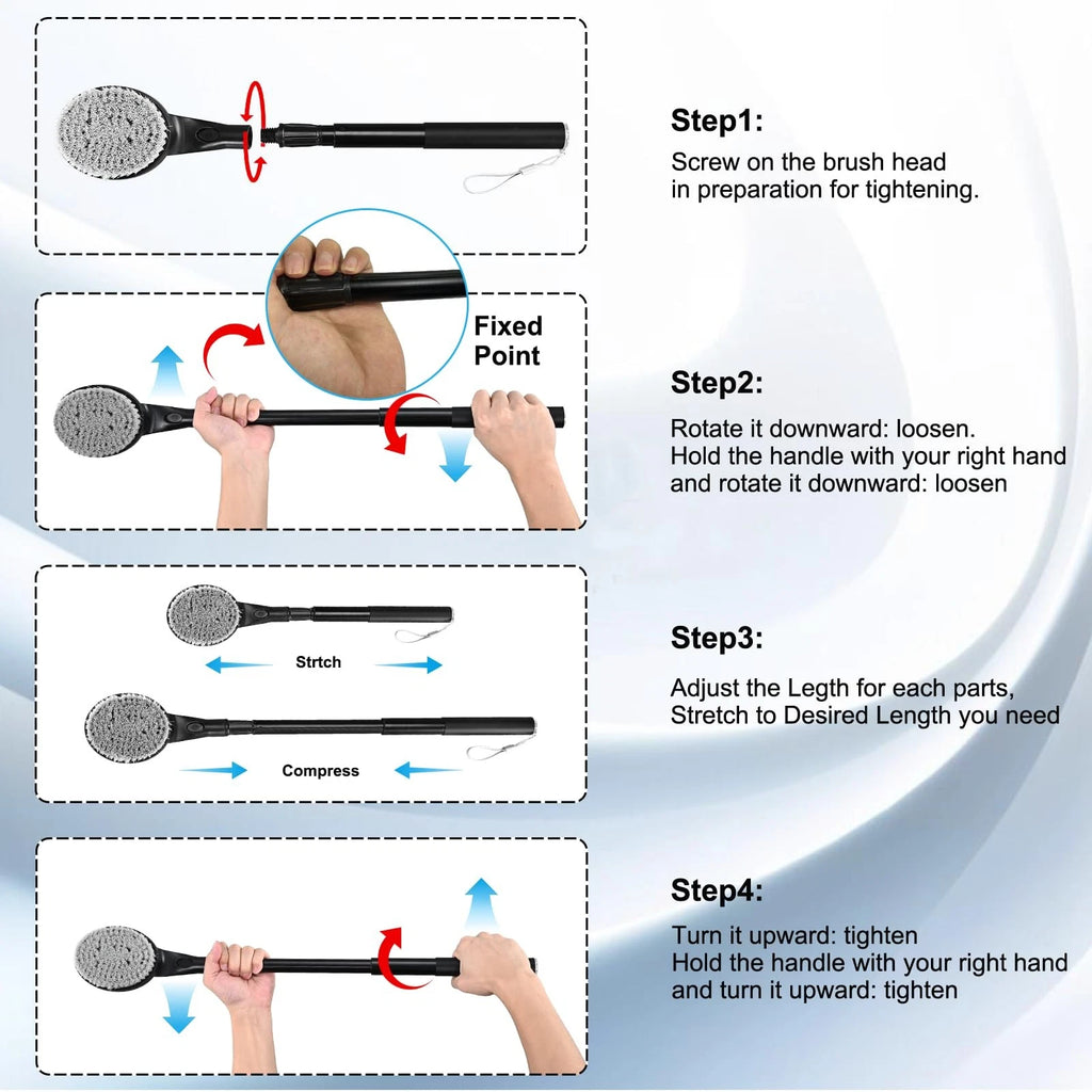 Gobiteli Back Scrubber for Shower,65cm Telescopic Long Handle Body Brush