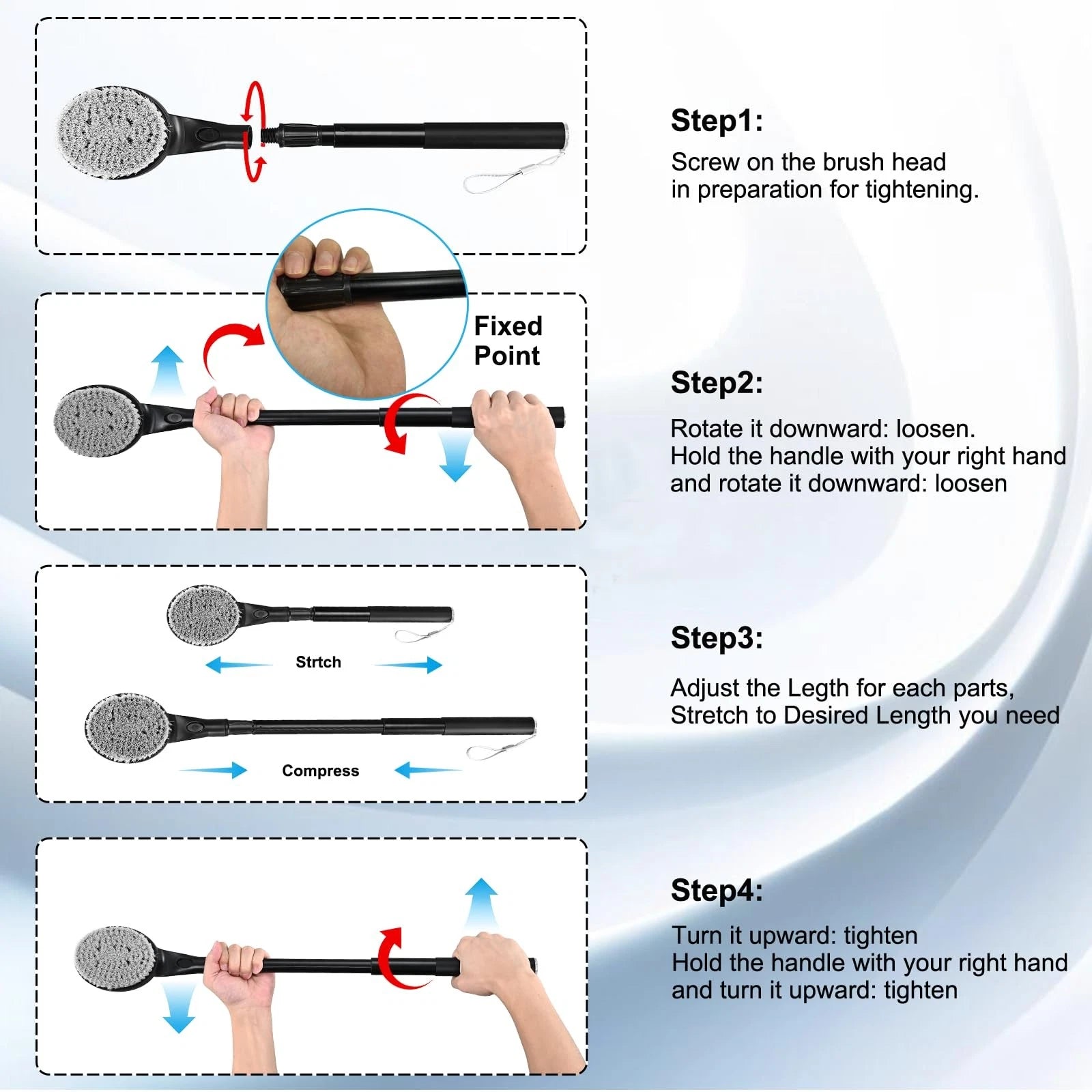 Gobiteli Back Scrubber for Shower,65cm Telescopic Long Handle Body Brush