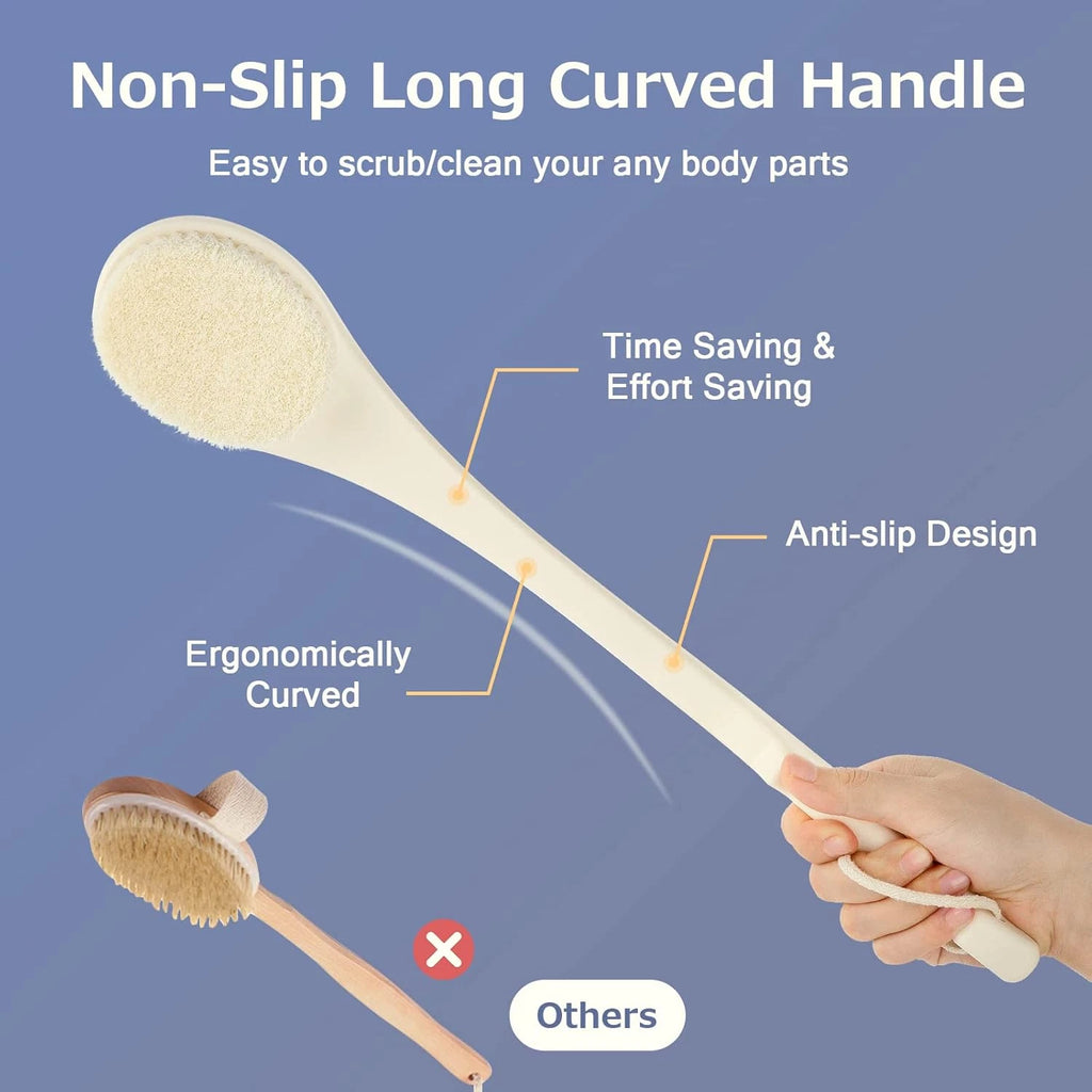 Body Back Scrubber – 17'' Long Handle Shower Brush, Anti-Mold Exfoliator for Dry