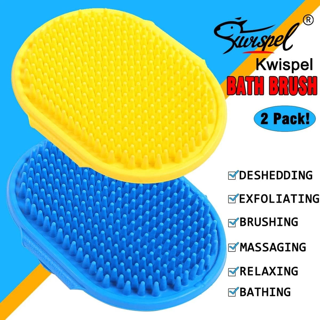 Dog Grooming Brush, Pet Shampoo Bath Brush 2 Piece Set, Blue & Yellow