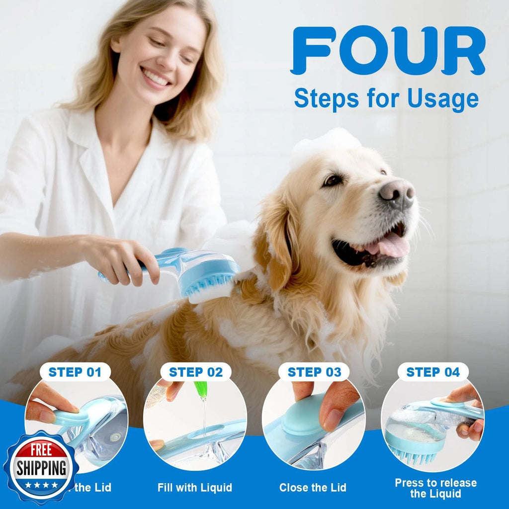 LOOHOI Dog Bath Brush, Silicone Pet Bath Brush with Soap Dispenser,Deep Clean