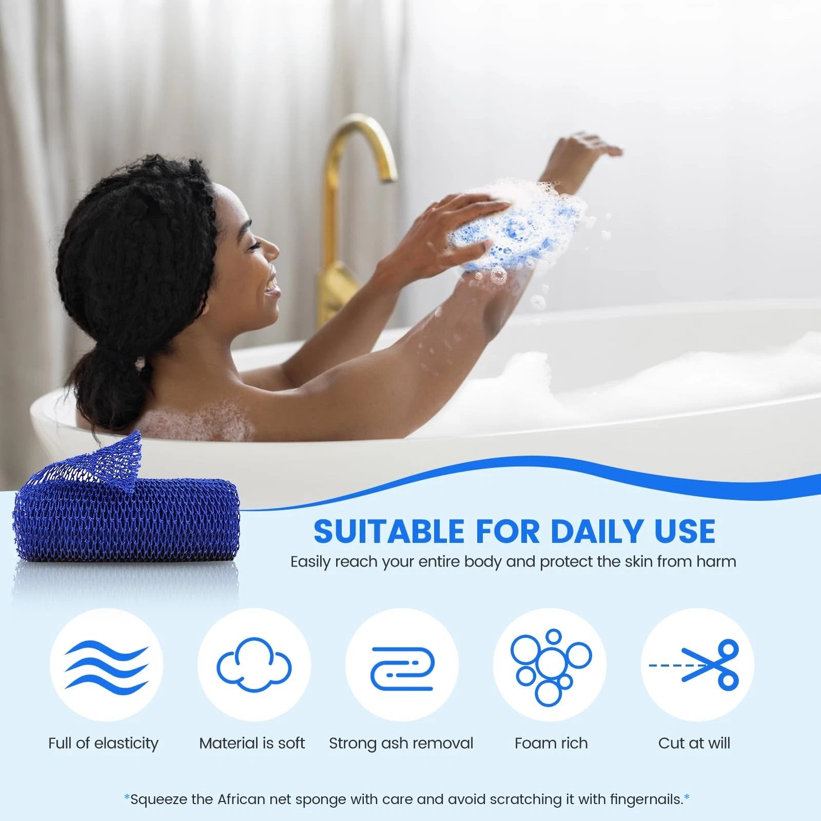 Exfoliating Body Scrubber for Bath & Shower Gentle Deep Clean Blue