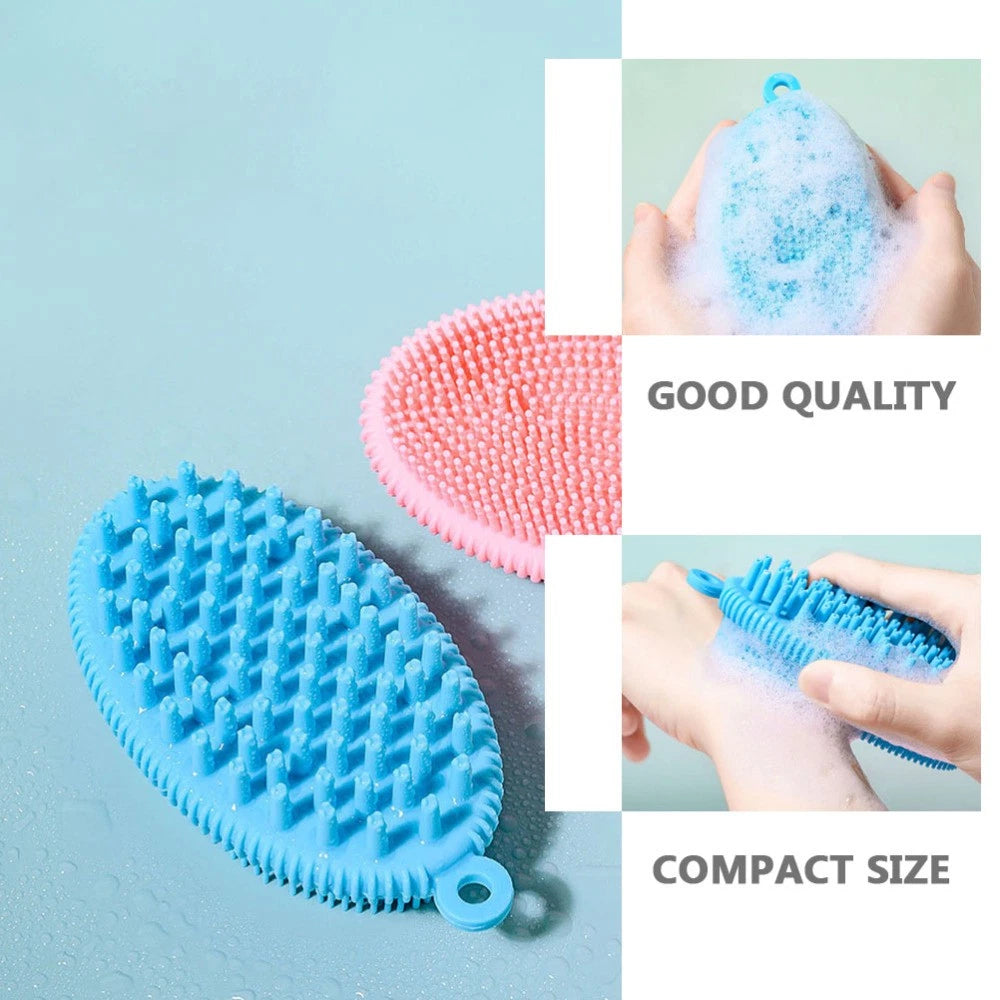 Bath Brush Child Man Dry Brushing Body Hand Held Silicone Scrubber